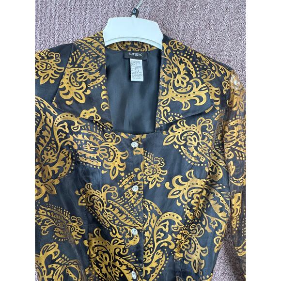 MKC Long Sheer Sleeve Button Up Belted Formal Semi Formal Blouse Medium - Picture 3 of 9